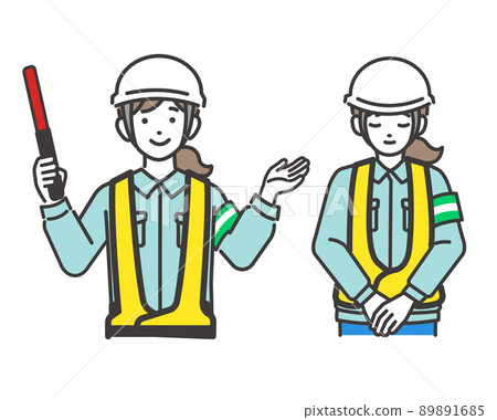 引導交通/汽車/建築/安全的男女工人上半身矢量圖解材料 89891685