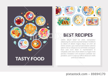 Served Dish and Food Card or Banner Vector Template Served Dish and Food Card or Banner Vector Template 89894170