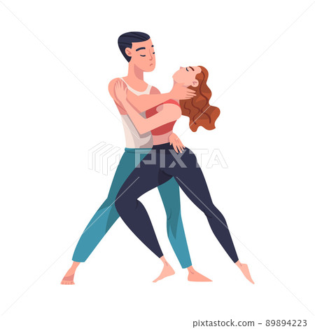 Man and Woman Dancer Moving in Tandem Performing at Choreography Class Vector Illustration 89894223