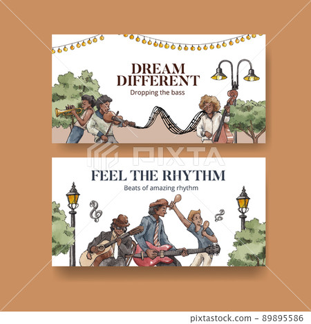 Twitter template with diverse music on street concept,watercolor style 89895586