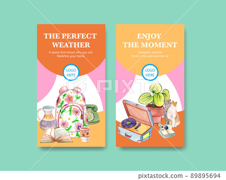 Instagram template with beautiful life summer concept,watercolor style Instagram template with beautiful life summer concept,watercolor style 89895694