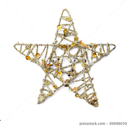 Gold christmas star decoration isolated on white background Gold christmas star decoration isolated on white background 89896039