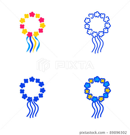 Floral wreath icon set in flat and line style Floral wreath icon set in flat and line style 89896302