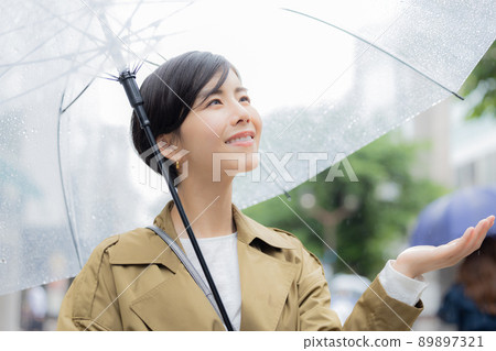 A woman walking with an umbrella A woman walking with an umbrella 89897321