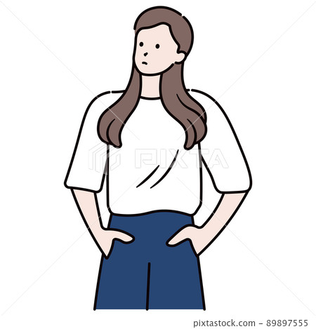 Illustration material of a woman thinking with her hand in her pocket 89897555