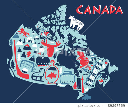 Vector hand drawn stylized map of Canadian landmarks. Canada travel illustration. North America map 89898569