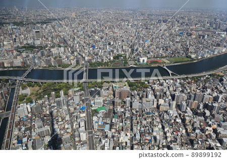 View from the Tokyo Skytree Observation Deck (northwest direction, shadow of Skytree and Sumida River) View from the Tokyo Skytree Observation Deck (northwest direction, shadow of Skytree and Sumida River) 89899192