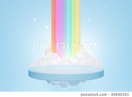 3D rendering of colorful pastel clouds and rainbow with empty space for kids or baby products. 3D rendering of colorful pastel clouds and rainbow with empty space for kids or baby products. 89899383