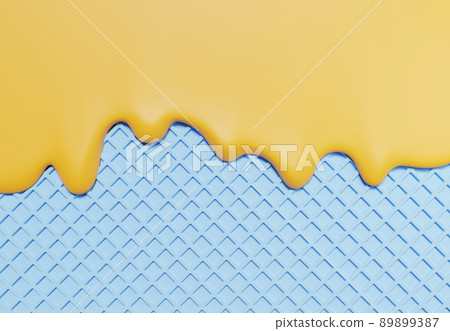 3D of ice cream cone with dripping yellow wafer texture. Abstract food background. 89899387