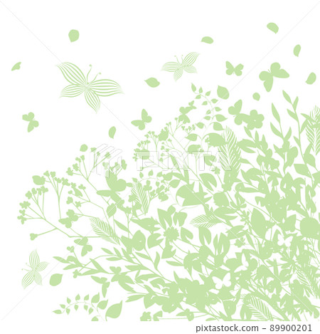 Background with delicate green leaves and flowers. Vector illustration. Spring or summer flowers for invitation, wedding or greeting cards. 89900201