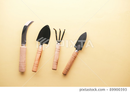 gardening tools and plant on a table with copy space gardening tools and plant on a table with copy space 89900393