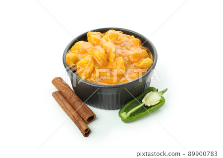 Chicken tikka with spices isolated on white background Chicken tikka with spices isolated on white background 89900783