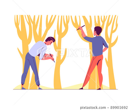 Painting Trees Flat Composition 89901692