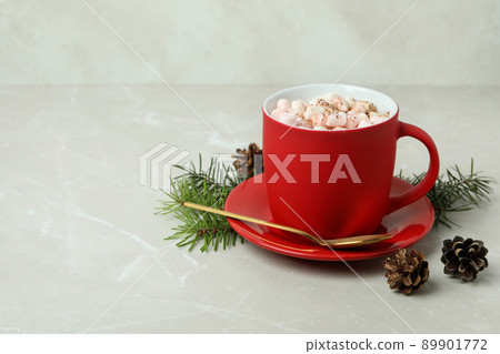 Concept of tasty drink with cocoa on light table 89901772