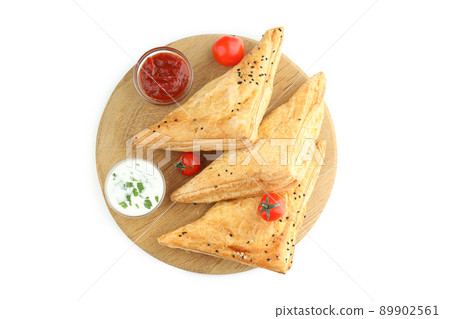 Concept of tasty food with samsa isolated on white background 89902561