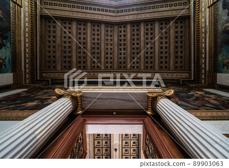 Athens Old Town, Attica - Greece -  Interior of the Greek National Academy in neo classical style with ornaments 89903063
