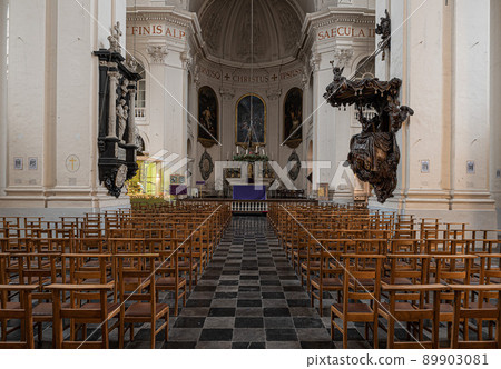 Brussels Old Town, Brussels Capital Region - Belgium - Symmetric interior design of the Minimes church 89903081