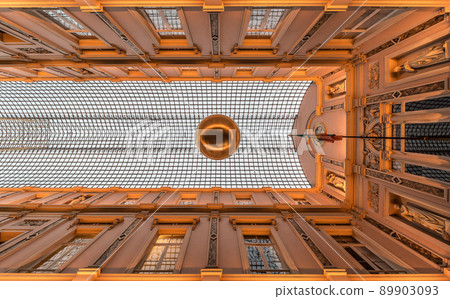 Brussels Old Town, Brussels Capital Region - Belgium - Ceiling of the Royal Galeries of Saint Hubertus in Art Nouveau style with Christmas decoration 89903093