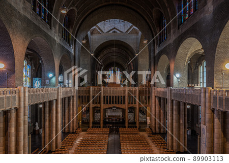 Koekelberg, Brussels Capital Region - Belgium - Art deco interior design with stained glass of the Catholic Basilica of the Sacred Heart Koekelberg, Brussels Capital Region - Belgium - Art deco interior design with stained glass of the Catholic Basilica of the Sacred Heart 89903113