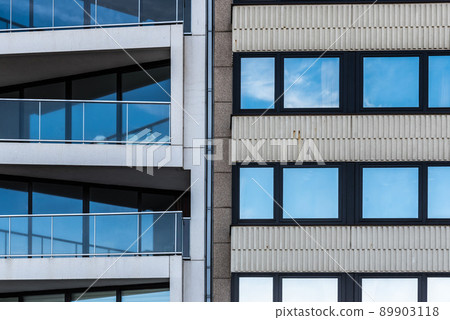 Ostend, West Flanders, Belgium Abstract view of the patterns of windows and balconies of a typical second residence apartement block Ostend, West Flanders, Belgium Abstract view of the patterns of windows and balconies of a typical second residence apartement block 89903118