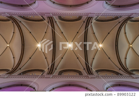 Ixelles, Brussels Capital Region - Belgium - Purple interior design of the gothic Carmelites church near the Louise square Ixelles, Brussels Capital Region - Belgium - Purple interior design of the gothic Carmelites church near the Louise square 89903122