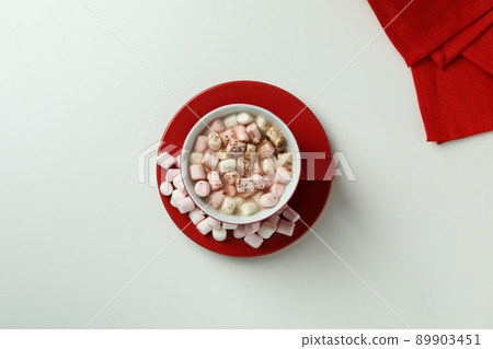 Concept of tasty drink with cocoa on white background 89903451