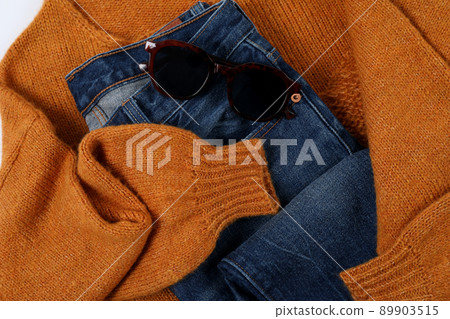 Autumn style clothes, top view and close up Autumn style clothes, top view and close up 89903515