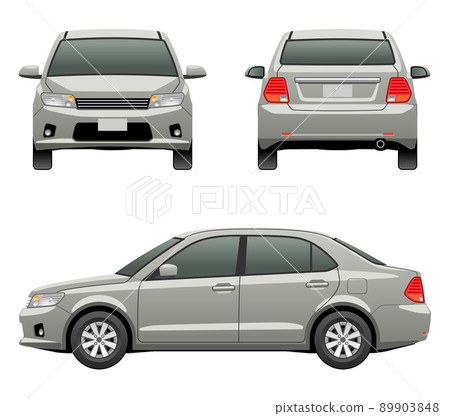 從三個方向看到的汽車的插圖 (sedan_01) 89903848