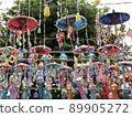 Scene of umbrella decorations commonly seen in Thailand. Out of focus.  89905272
