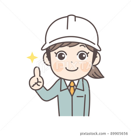 Illustration of a female construction worker pointing Illustration of a female construction worker pointing 89905656