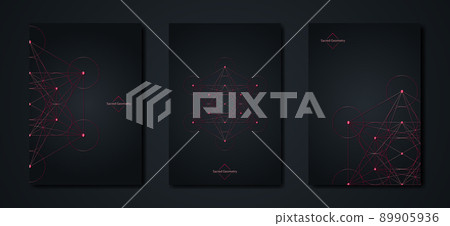 Set Black Card Metatrons Cube, Flower of Life. Red Sacred geometry. Mystic icon platonic solids Merkabah, abstract geometric metallic design, crop circles sign. Graphic element Vector Backgrounds 89905936