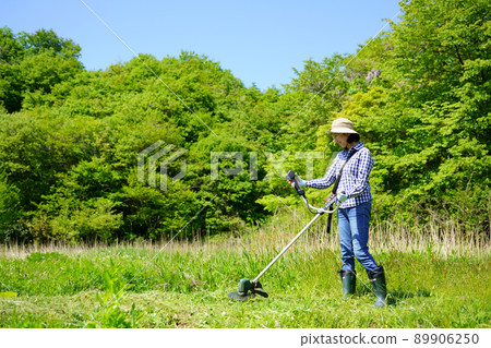 操作割草機的中年婦女 操作割草機的中年婦女 89906250