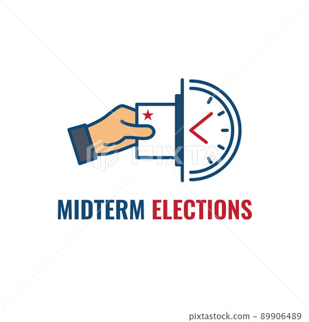 2022 Midterm Elections Design w Red White and Blue Vote Icon 89906489