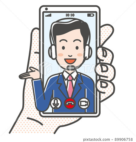 Male operator making a video call on a smartphone 89906758