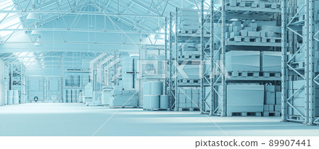 interior of an industrial warehouse with goods. 89907441