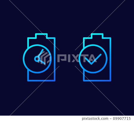 Battery charging time line vector icons Battery charging time line vector icons 89907715