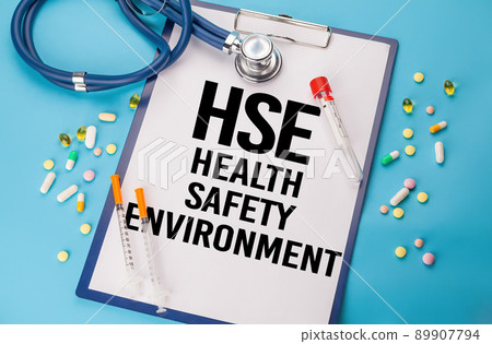 HSE - Health Safety Environment acronym. Acronym hse or health safety environment. text on paper 89907794