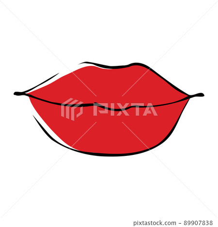 Cartoon red glossy female lips. lip line drawing. Woman gloss lipstick pattern. Flat vector icon. Cartoon red glossy female lips. lip line drawing. Woman gloss lipstick pattern. Flat vector icon. 89907838
