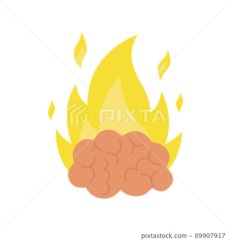 Brain on fire icon. Concept of mental surge. Stress at work. Intense brain activity. Brain on fire icon. Concept of mental surge. Stress at work. Intense brain activity. 89907917