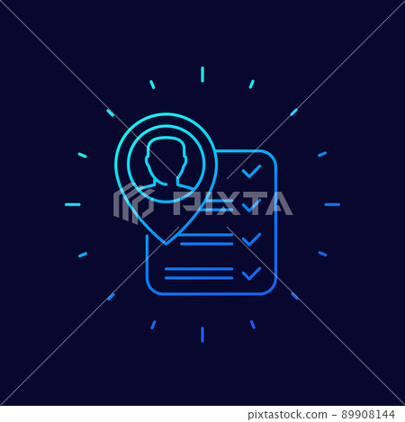 qualification line vector icon, man and checklist qualification line vector icon, man and checklist 89908144