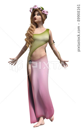 3D Blond nymph with pink lily wreath 3D Blond nymph with pink lily wreath 89908161