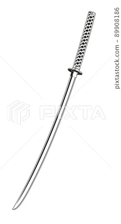 Vintage monochrome japanese sword illustration. Isolated vector template 89908186