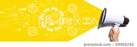 Document management system concept with a person holding a megaphone 89908288