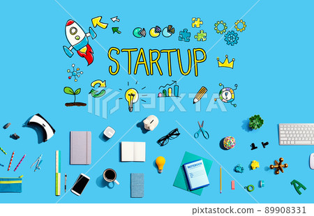 Startup with electronic gadgets and office supplies 89908331