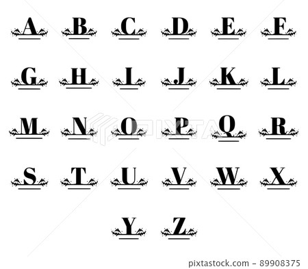 Vector set nature name monogram isolated on white background. Creative letters and numbers symbols in doodle style. Vector set nature name monogram isolated on white background. Creative letters and numbers symbols in doodle style. 89908375