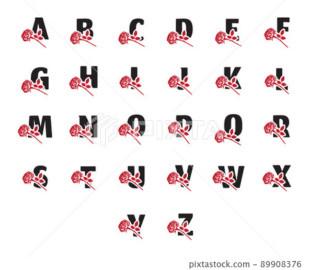 Vector set of romantic name monograms with rose flower isolated on white background. Creative letters and numbers symbols in vintage style. Vector set of romantic name monograms with rose flower isolated on white background. Creative letters and numbers symbols in vintage style. 89908376