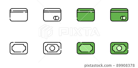 Vector set of bank card and banknotes in doodle style isolated on white background. Vector set of bank card and banknotes in doodle style isolated on white background. 89908378