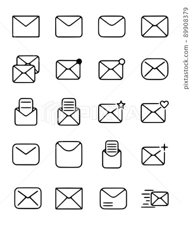 Vector set of envelopes in outline doodle style isolated on white background. Vector set of envelopes in outline doodle style isolated on white background. 89908379