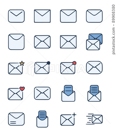 Vector set of envelopes in doodle style isolated on white background. 89908380