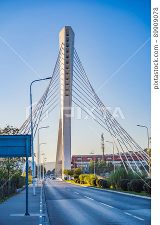 Millennium bridge over Moraca river in Podgorica, Montenegro 89909078
